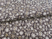Block Print Linen Fabric, Mahalakshmi  Chocolate Brown Hand Block Linen Fabric, 100% Natural Thick Linen, Best For Cushion Cover Fabric, Sofa/Chair Upholstery