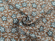 Chudamani Brown Color Fabric,Green Color Fabric, Floral Block Print Linen Fabric,Cushion Cover Fabric Pillow Cover Fabric, Upholstery
