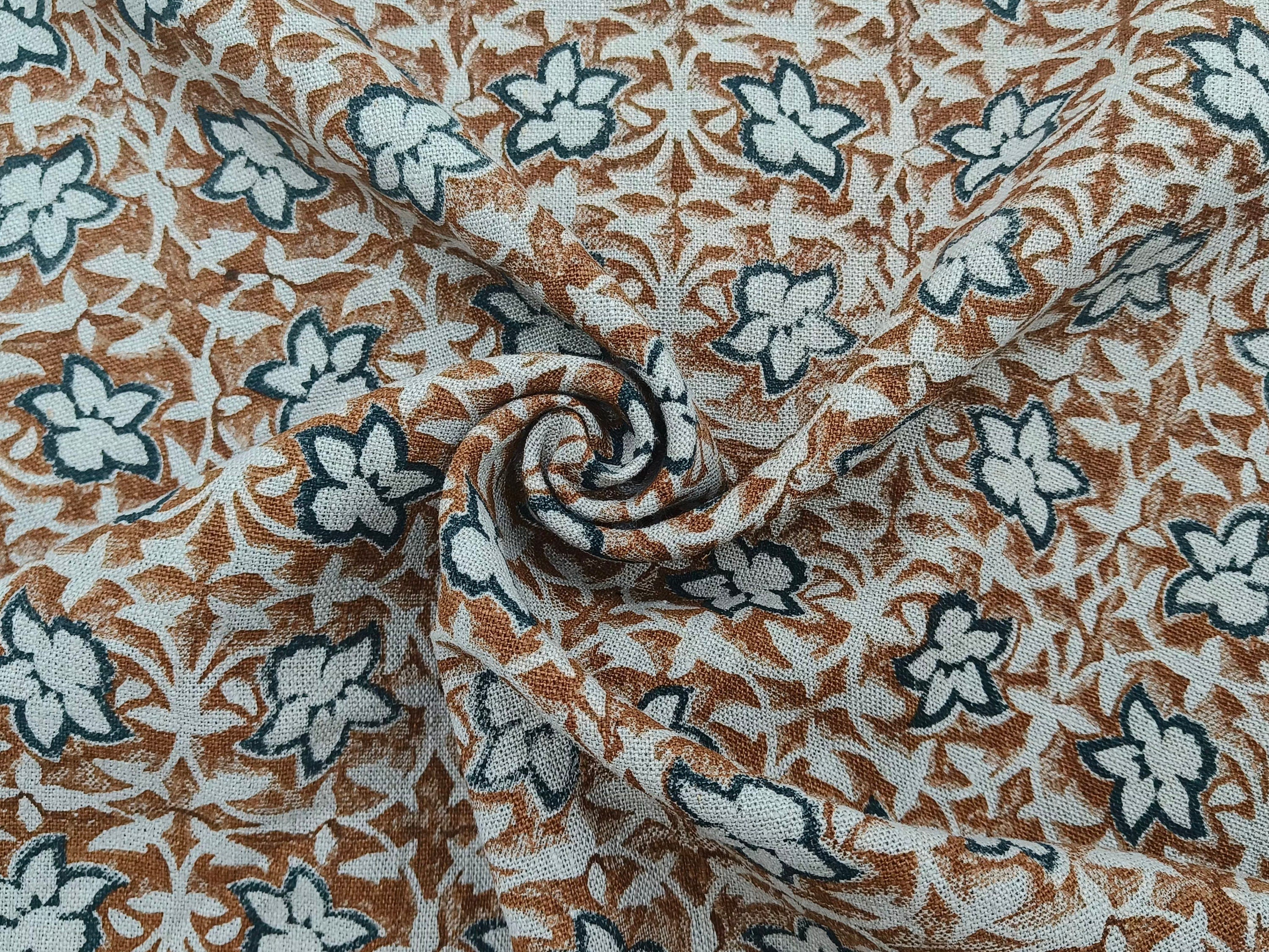 Thick linen 58" Wide, Floral block print, linen fabric, Cushion cover, Upholstery fabric, Hand block print, Wall hangings, CHUDAMANI