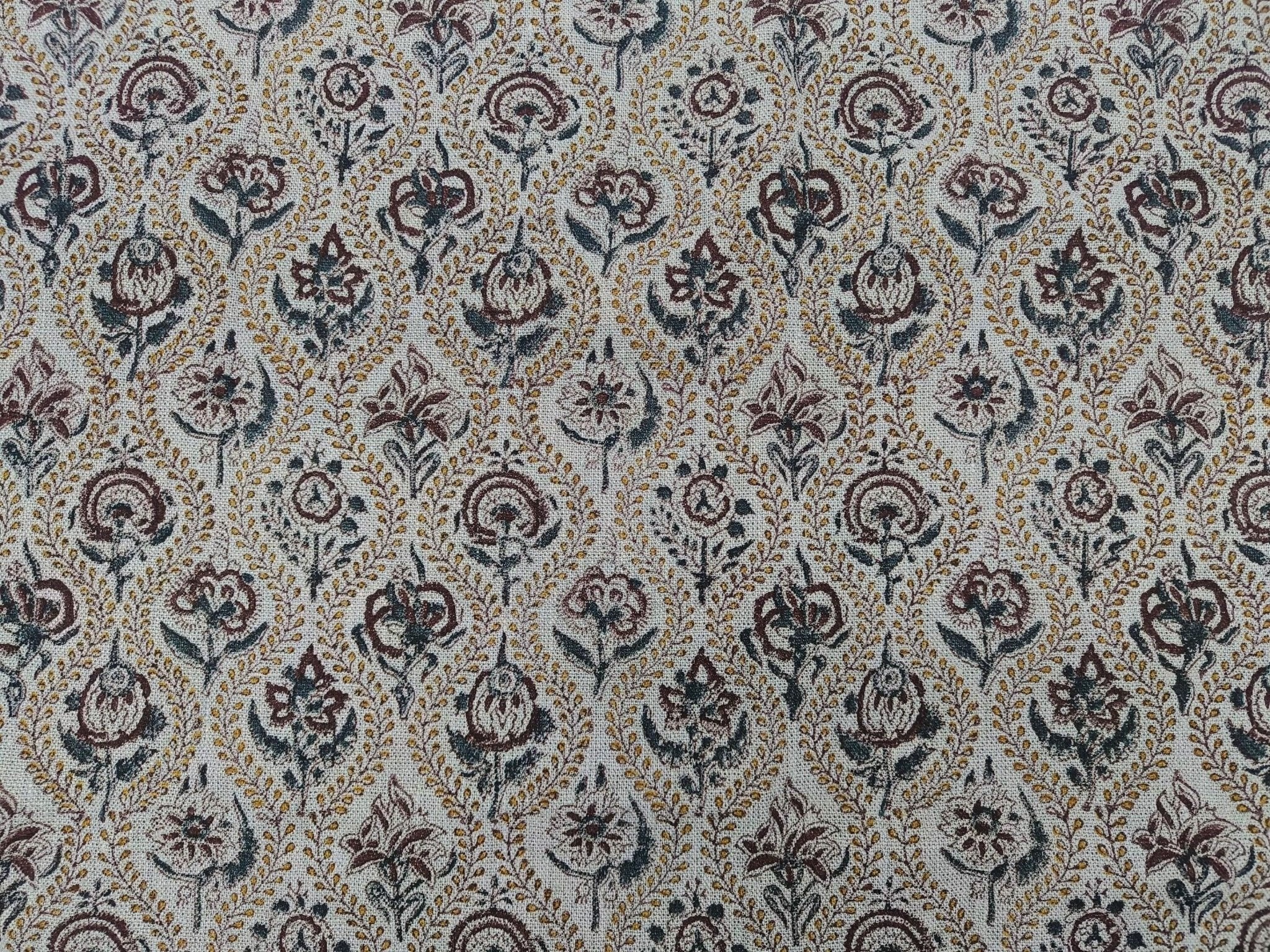 Amarbel  Sand Brown Floral Block Print Linen Fabric  Fabric By The Yard, Throw Pillow Cover Cushion Upholstery Cotton Linen