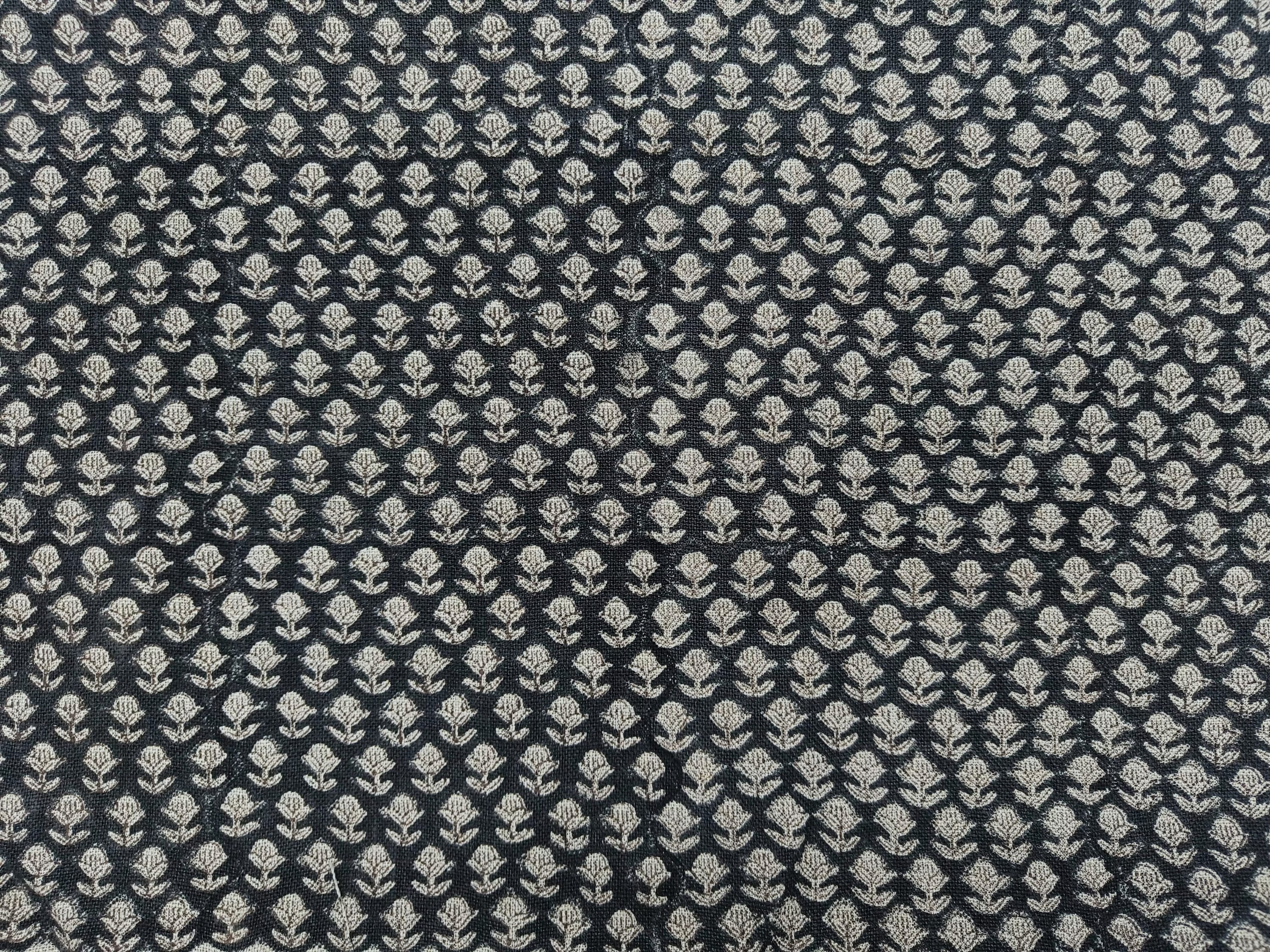 Block Print Linen Fabric, Tarangini Black Best Heavy Linen With Indian Hand Block Print  Running Fabric By The Yard  Perfect For  Upholstery, Pillow & Cushion