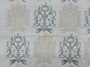 Block Print Linen Fabric, Vrindavan  Dual Shade Gray Floral Block Print Linen Fabric, Gray Flower And Dark Brown Outline,Cushion Fabric Pillow Fabric, Upholstery