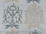 Block Print Linen Fabric, Vrindavan  Dual Shade Gray Floral Block Print Linen Fabric, Gray Flower And Dark Brown Outline,Cushion Fabric Pillow Fabric, Upholstery