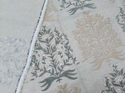 Block Print Linen Fabric, Vrindavan  Dual Shade Gray Floral Block Print Linen Fabric, Gray Flower And Dark Brown Outline,Cushion Fabric Pillow Fabric, Upholstery