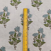 ABHISHEK || Grey Green Large  6" long floral block print linen fabric, Pillow Cushion Upholstery fabric by the yard, Home Decor