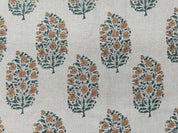 Block Print Linen Fabric, Virat  Brown Gray Floral Block Print Linen Fabric, Cushion Pillow Fabric, Upholstery Home Decor Boho Fabric, Hand Block