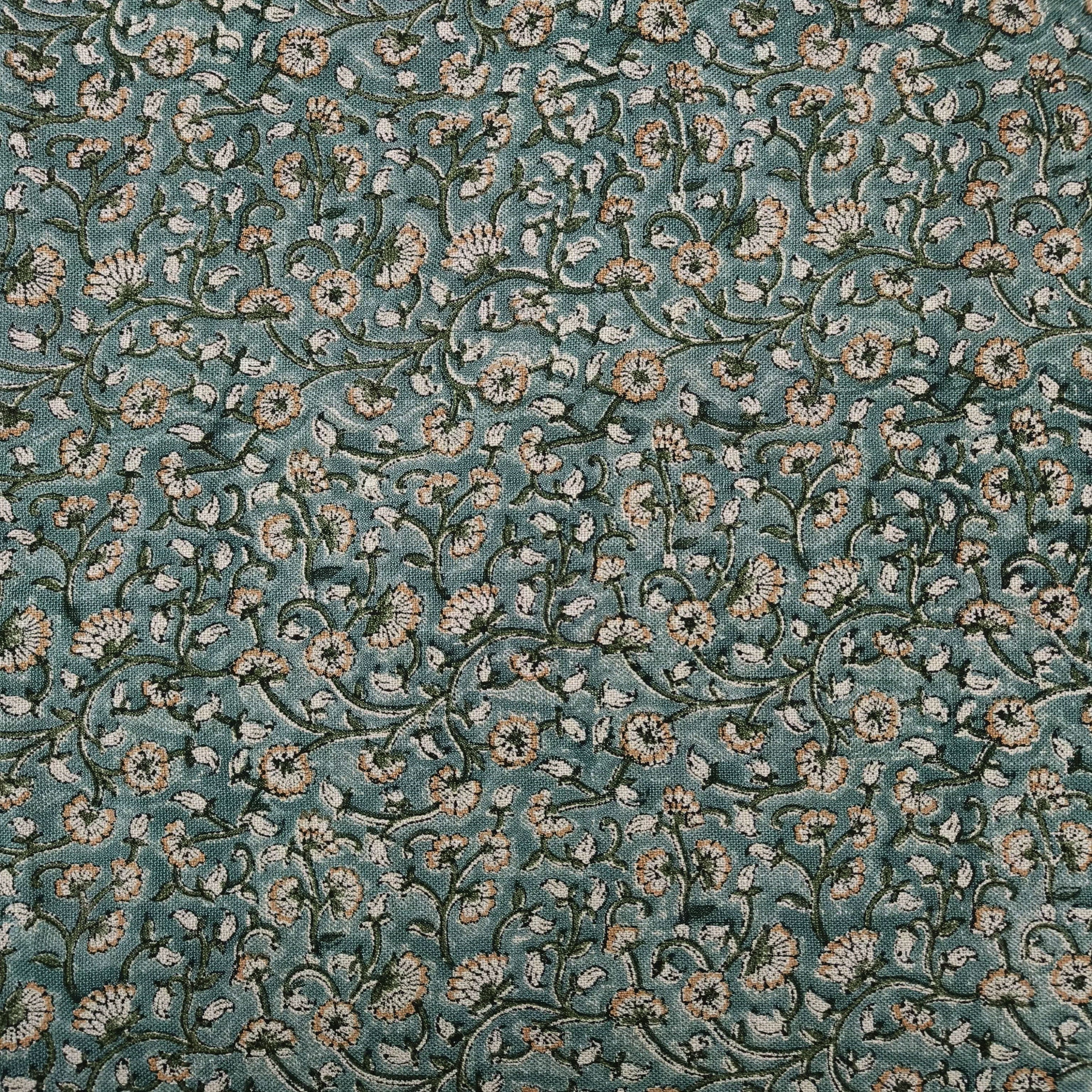 Himachal Dark  Floral Block Print Linen Fabric, Also Cotton By The Yard Fabric, Cushion Pillow Upholstery Fabric, Home Decor