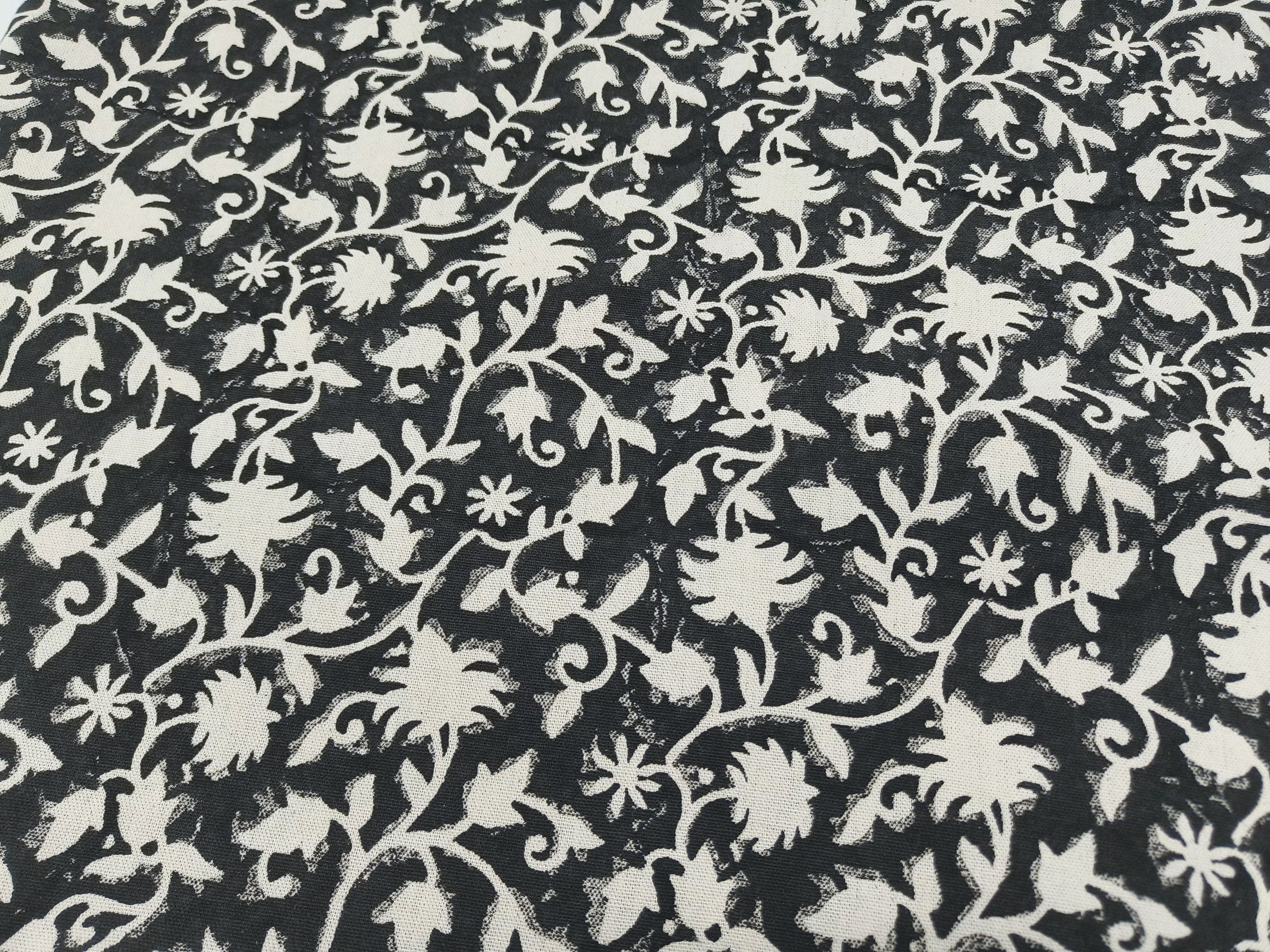 Block Print Linen Fabric, Zelly Fish Black  Hand Block Print Duck Canvas Linen  Heavy Weight Linen Fabric  Upholstery Fabric  Fabric By The Yard