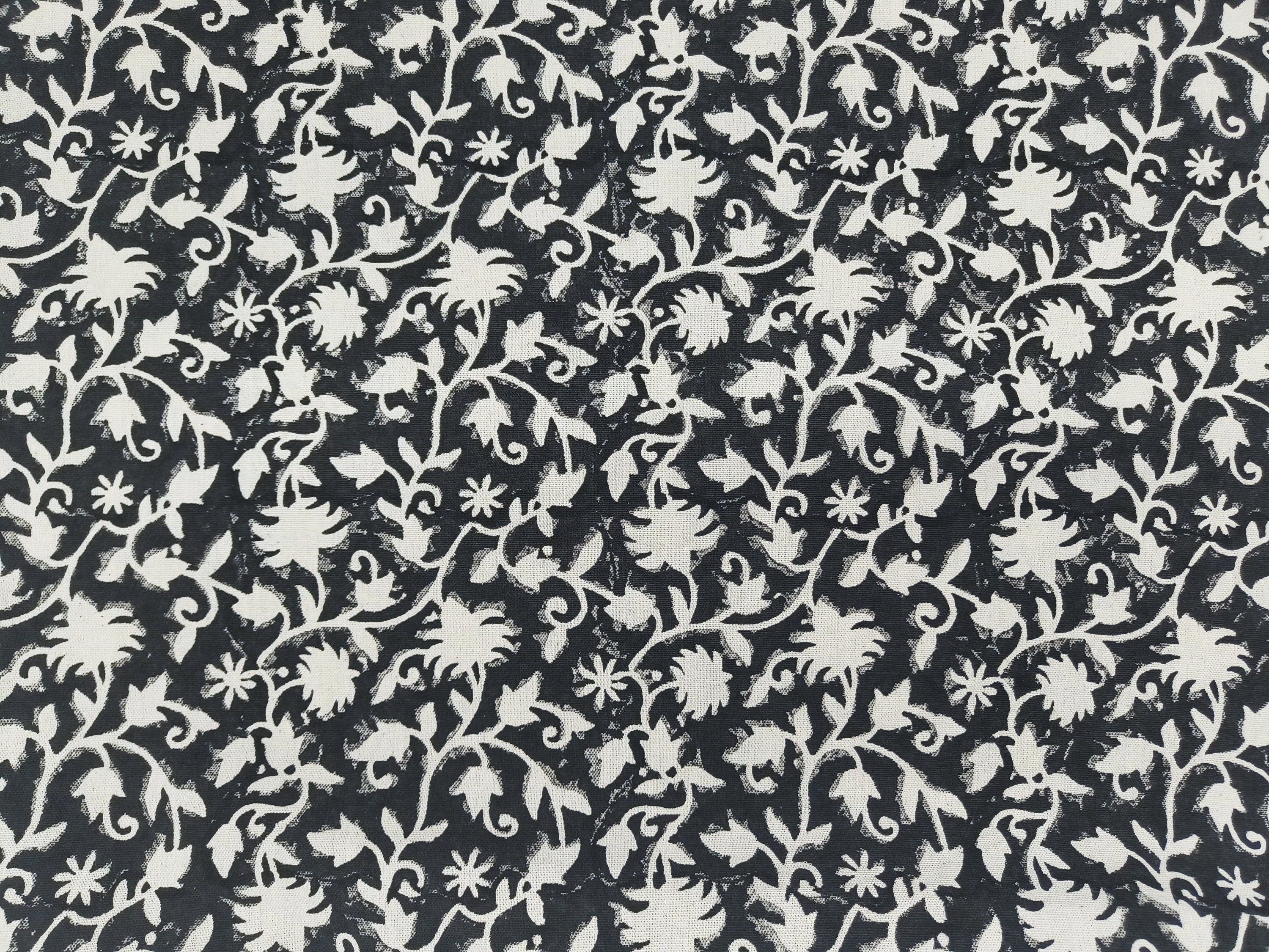 Block Print Linen Fabric, Zelly Fish Black  Hand Block Print Duck Canvas Linen  Heavy Weight Linen Fabric  Upholstery Fabric  Fabric By The Yard