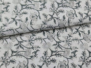 Jal Dhara  Gray Black Block Print Linen Fabric, Floral Print Fabric, Block Print Fabric By The Yard, Indian Linen Handloom