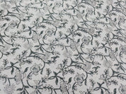 Jal Dhara  Gray Black Block Print Linen Fabric, Floral Print Fabric, Block Print Fabric By The Yard, Indian Linen Handloom