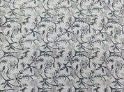 Jal Dhara  Gray Black Block Print Linen Fabric, Floral Print Fabric, Block Print Fabric By The Yard, Indian Linen Handloom