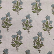 ABHISHEK || Grey Green Large  6" long floral block print linen fabric, Pillow Cushion Upholstery fabric by the yard, Home Decor