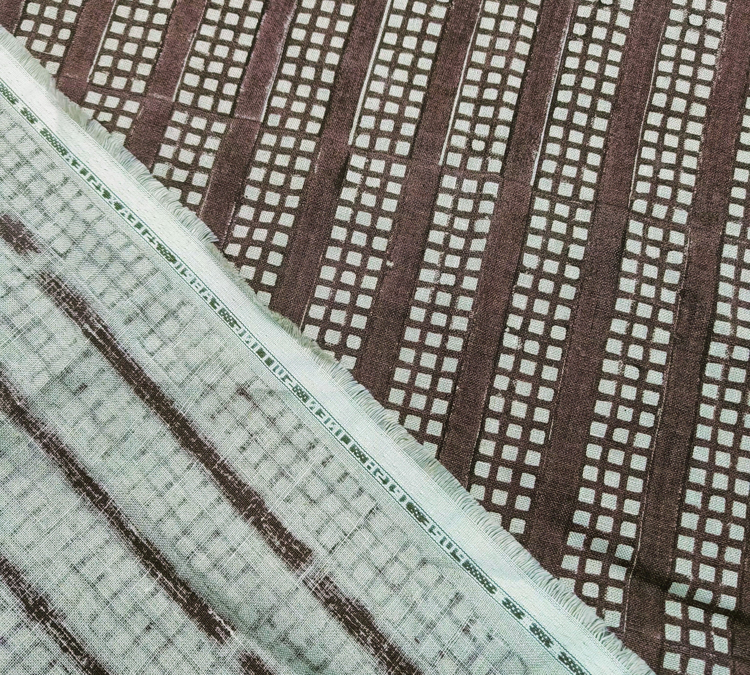 Block Print Linen Fabric, Rubik'S Cube  Chocolate Brown Geometric Block Print Linen Fabric, Also On Cotton Fabric By The Yard, Modern Home Decor  Fabric