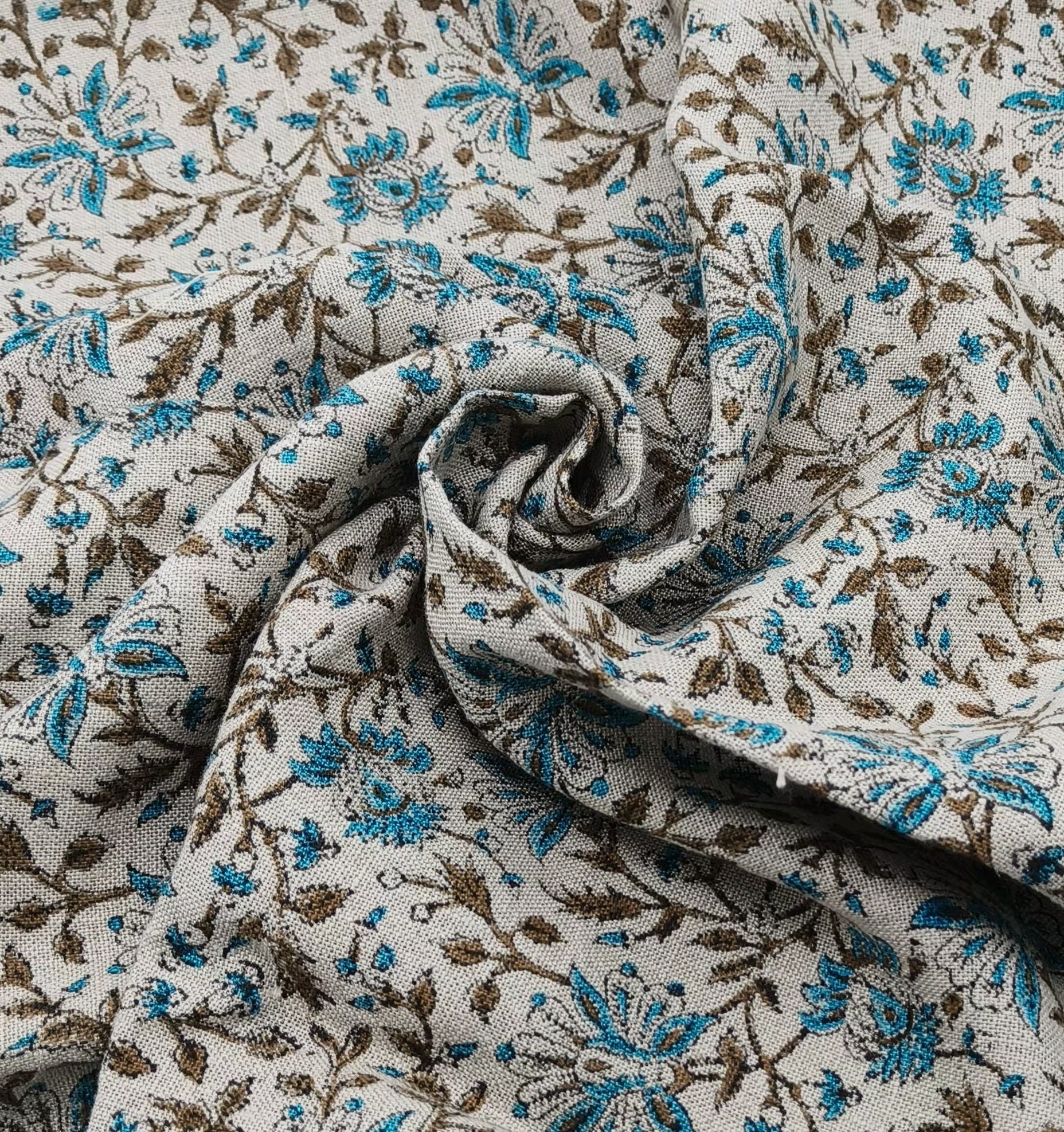 Block Print Linen Fabric, Neera Bel  Natural Thick Linen Fabric  Block Print Art  Floral Hand Block Print  Upholstery Fabric, Block Print Curtains,