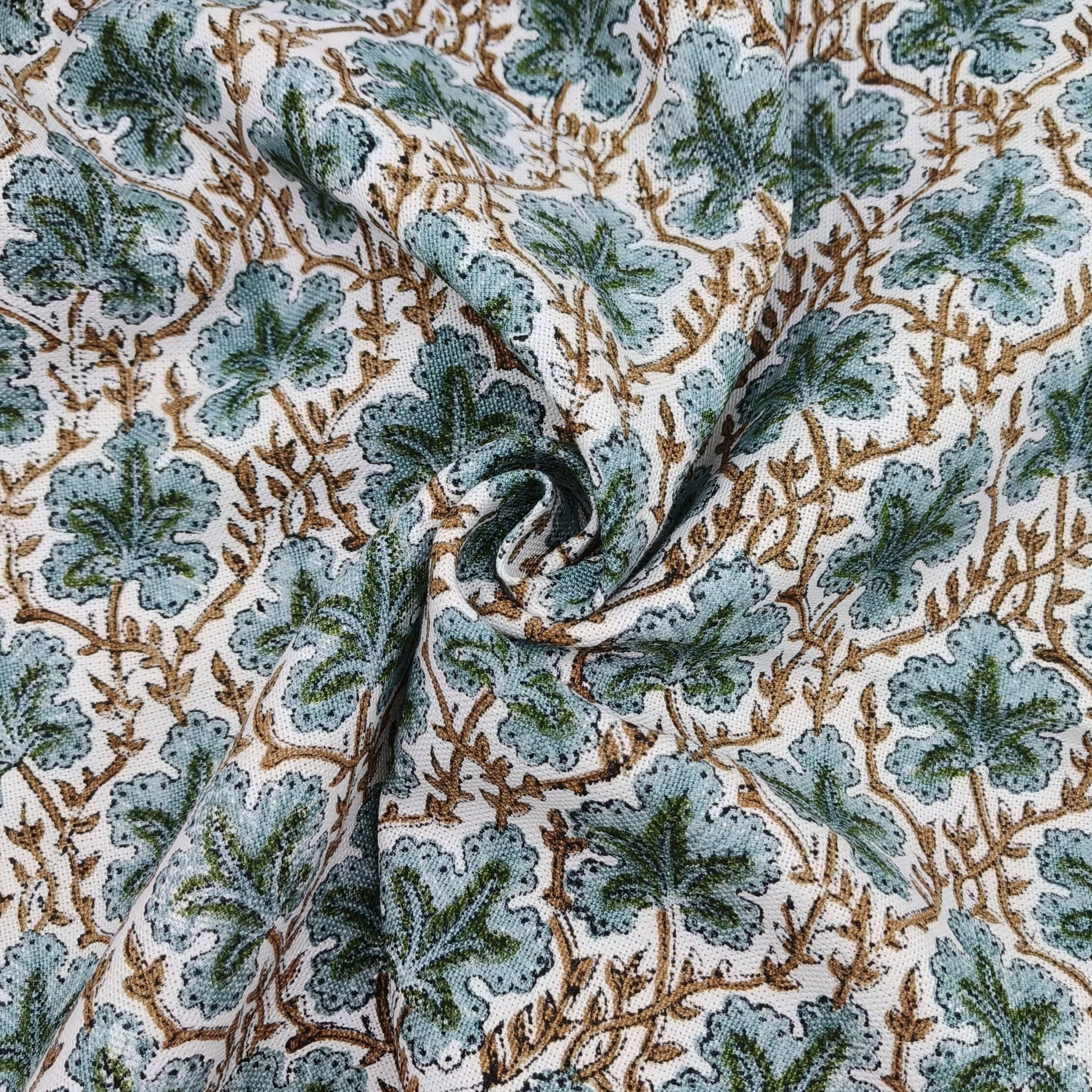 Block Print Linen Fabric, Pushp Samhita  A Blue Floral Hand Block Print Linen Fabric, Best Fabric For Cushion, Fabric For Pillow, Upholstery Fabric, Blue Home Decor