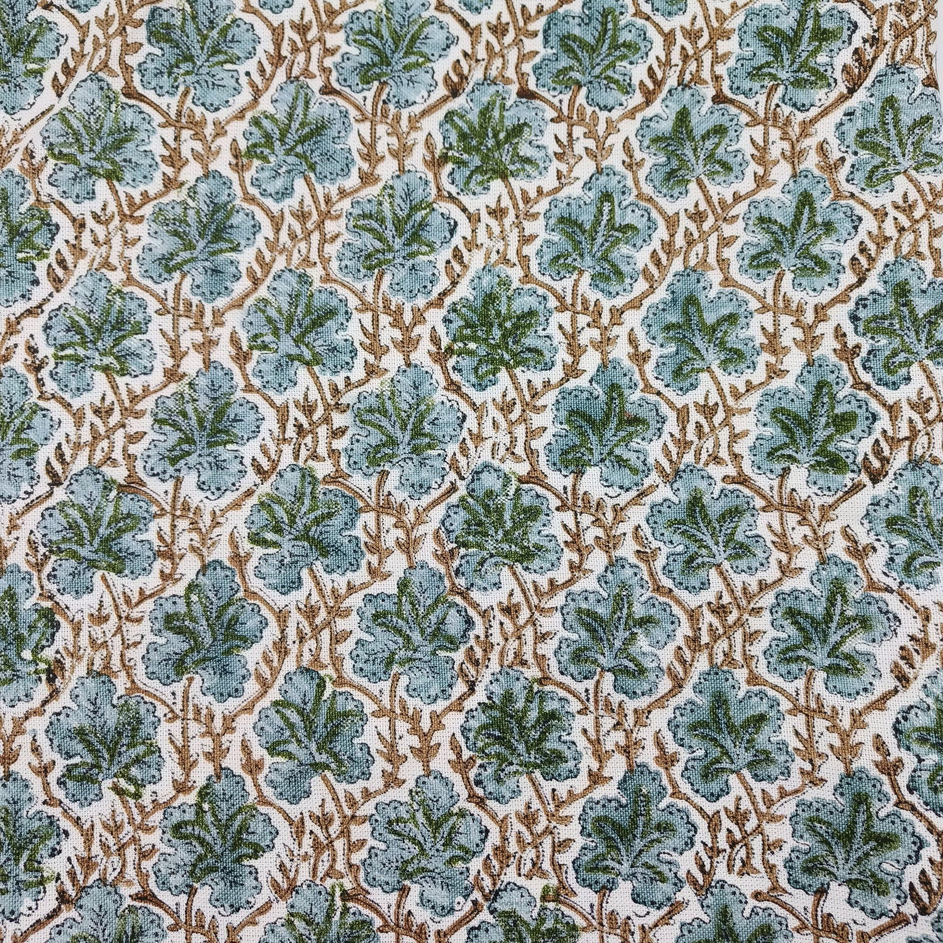 Block Print Linen Fabric, Pushp Samhita  A Blue Floral Hand Block Print Linen Fabric, Best Fabric For Cushion, Fabric For Pillow, Upholstery Fabric, Blue Home Decor