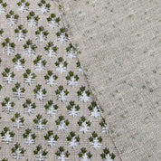 Block Print Linen Fabric, Keseria Green  Linen Hand Block Print  Floral Green And White Color  Heavy Handloom Indian Linen   58"Wide Thick Linen Running Fabric