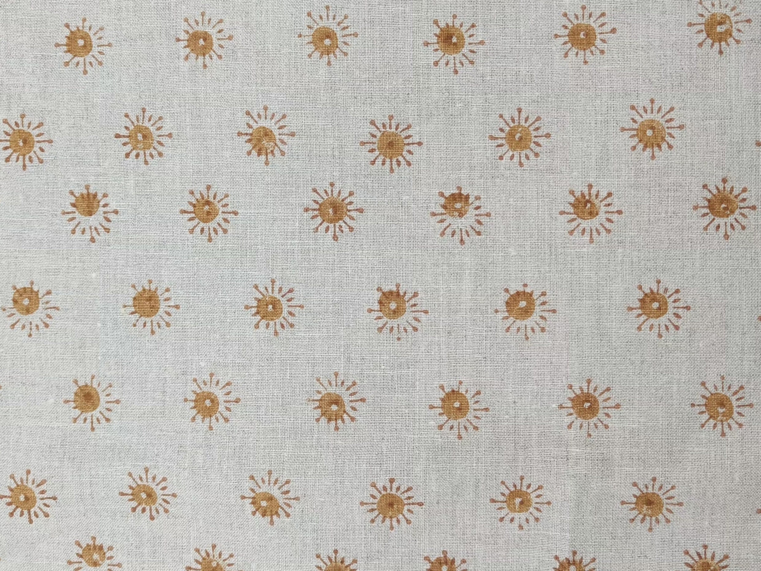 Happy Bloom  Hand Block Print Pure Linen Fabric  Upholstery Fabric By The Yard  Handmade Floral Block Print