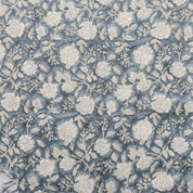 Block Print Linen Fabric, Rameshwaram  White Base Linen For Upholstery, Home Decor Linen, Linen By The Yard, Greyish Blue Colour Design, Home Docor And Gift