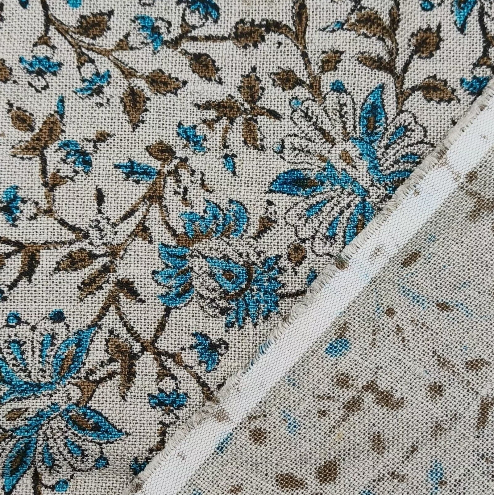 Block Print Linen Fabric, Neera Bel  Natural Thick Linen Fabric  Block Print Art  Floral Hand Block Print  Upholstery Fabric, Block Print Curtains,
