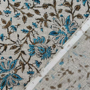 Block Print Linen Fabric, Neera Bel  Natural Thick Linen Fabric  Block Print Art  Floral Hand Block Print  Upholstery Fabric, Block Print Curtains,