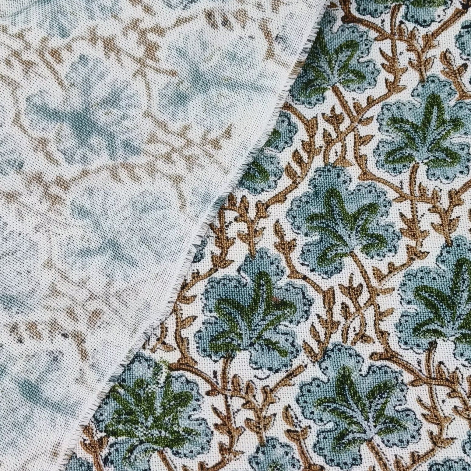 Block Print Linen Fabric, Pushp Samhita  A Blue Floral Hand Block Print Linen Fabric, Best Fabric For Cushion, Fabric For Pillow, Upholstery Fabric, Blue Home Decor