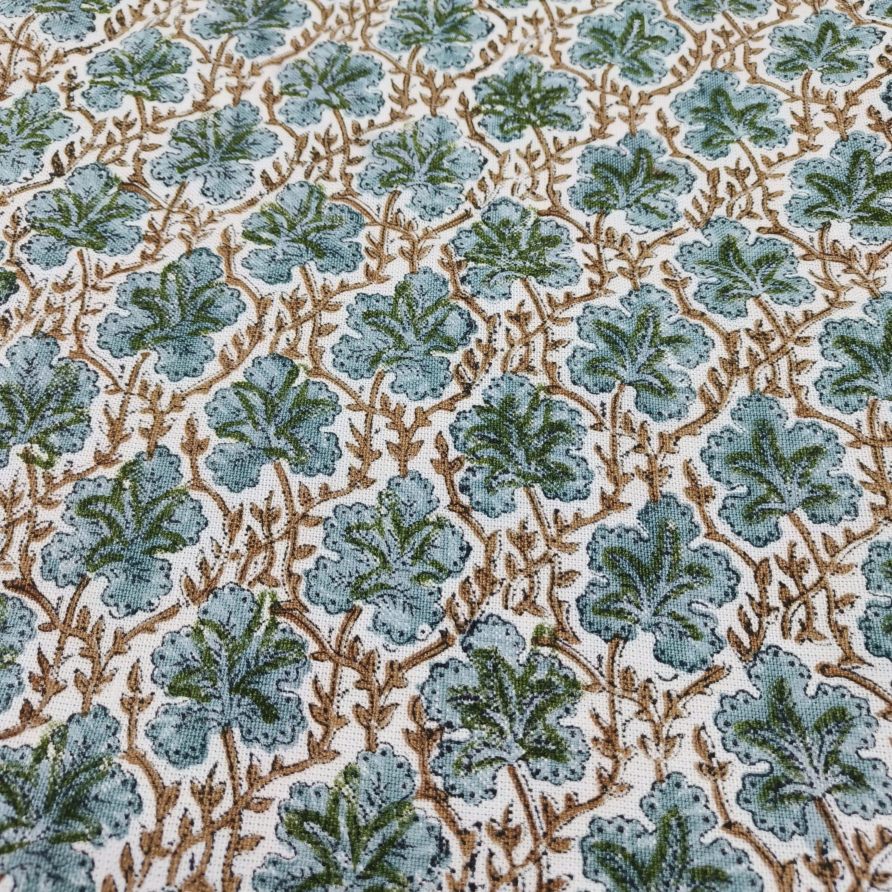 Block Print Linen Fabric, Pushp Samhita  A Blue Floral Hand Block Print Linen Fabric, Best Fabric For Cushion, Fabric For Pillow, Upholstery Fabric, Blue Home Decor