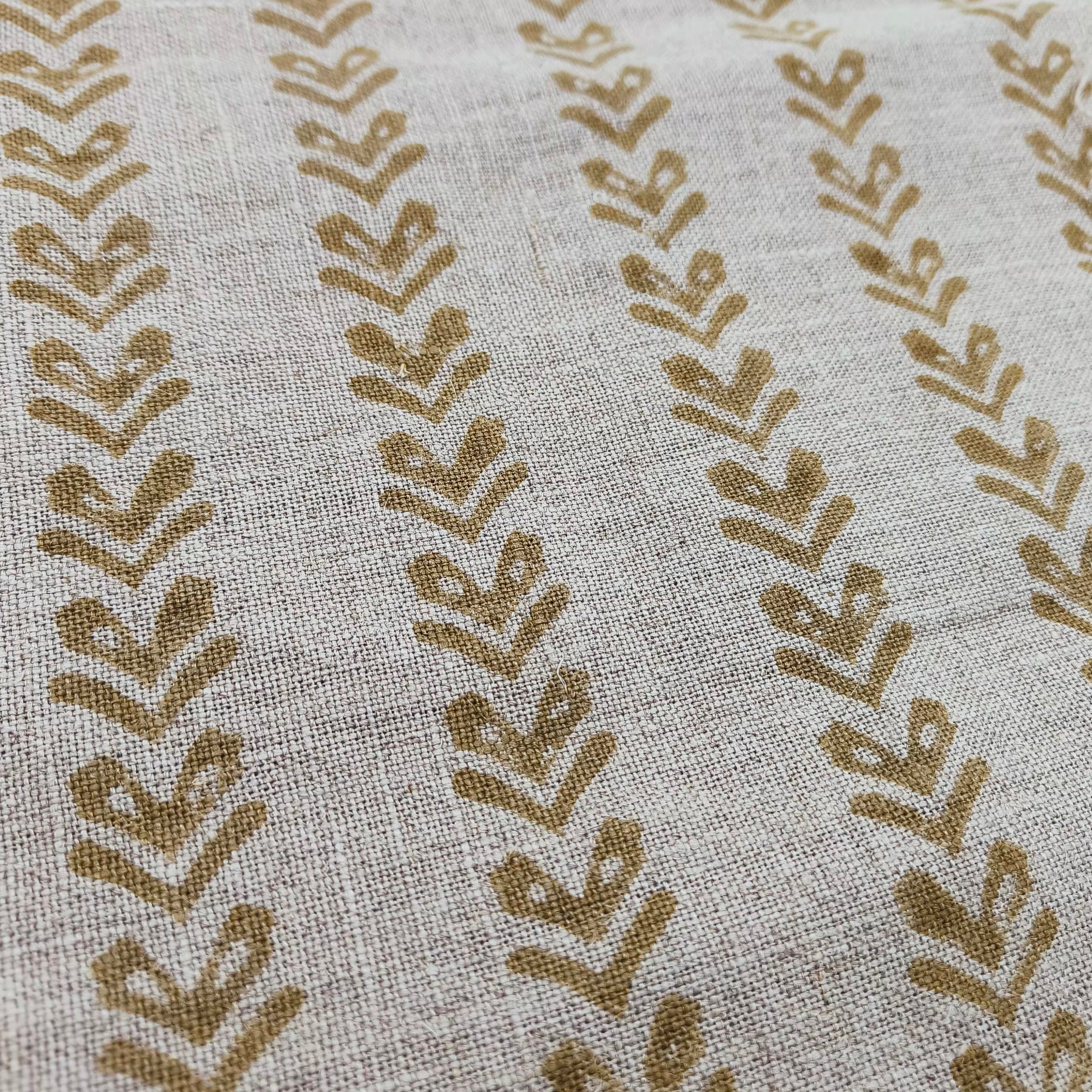 Block Print Linen Fabric, Tribal Arrow  Linen Running Fabric Mustard Color Thick Linen, Geometrical Designs, Upholstery Fabric Pure Linen Decorative Cushion Fabric