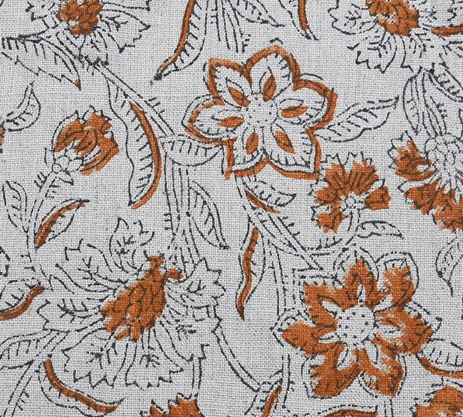 Block print fabric, Linen by yard, Hand Block Print, floral Pattern, for home décor, upholstery, Boho - Gul Mehandi
