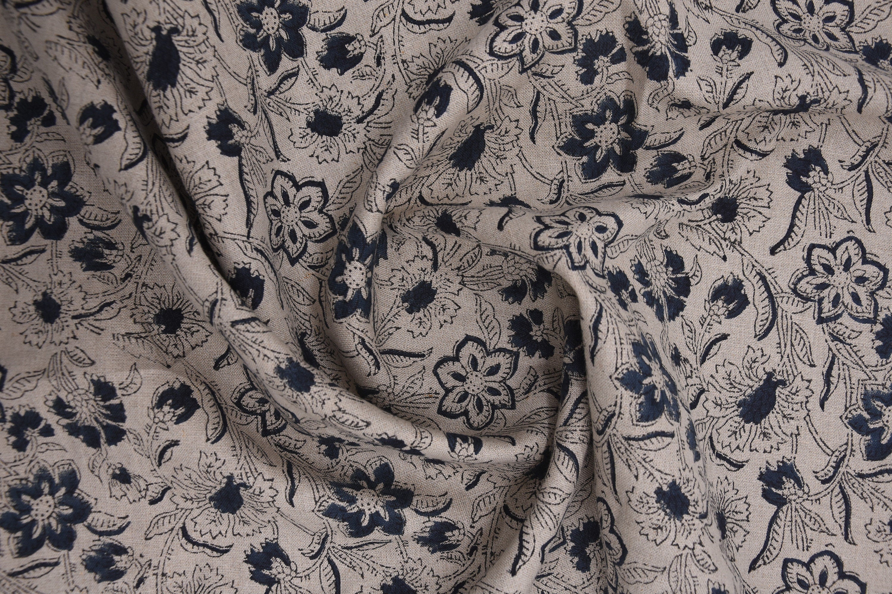 Hand Block Print, fabric by the yard, luxury fabric Linen, printed fabric, upholstery cushion, Pure Linen - Firoll