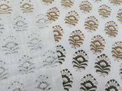 Block print, pure linen white fabric, fabric by yard, hand block print, floral pattern, linen block print - BHEESHMA