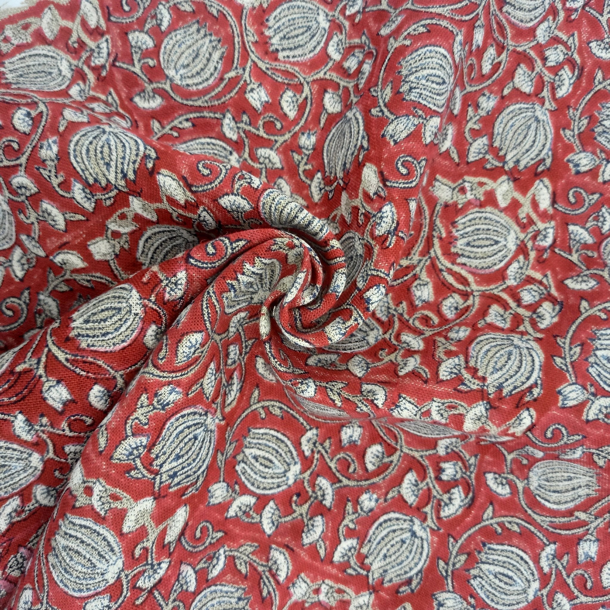 Thick Linen, block print fabric, floral fabric, floral pattern, home décor, Indian fabric, Chair Fabri - 6 Kamal Red