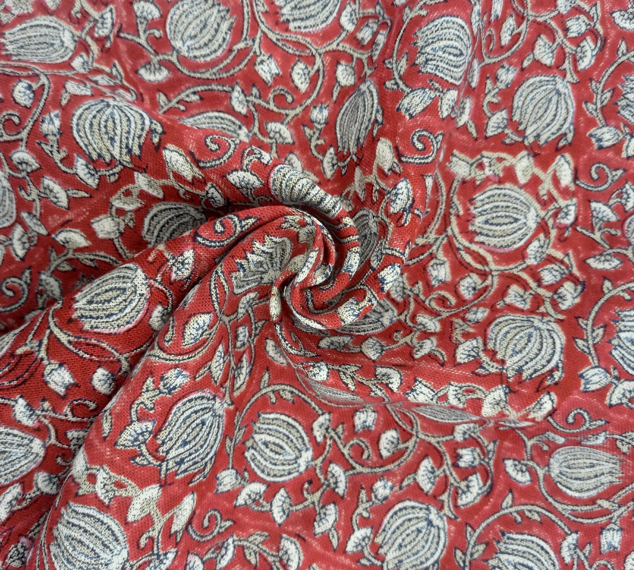 Thick Linen, block print fabric, floral fabric, floral pattern, home décor, Indian fabric, Chair Fabri - 6 Kamal Red