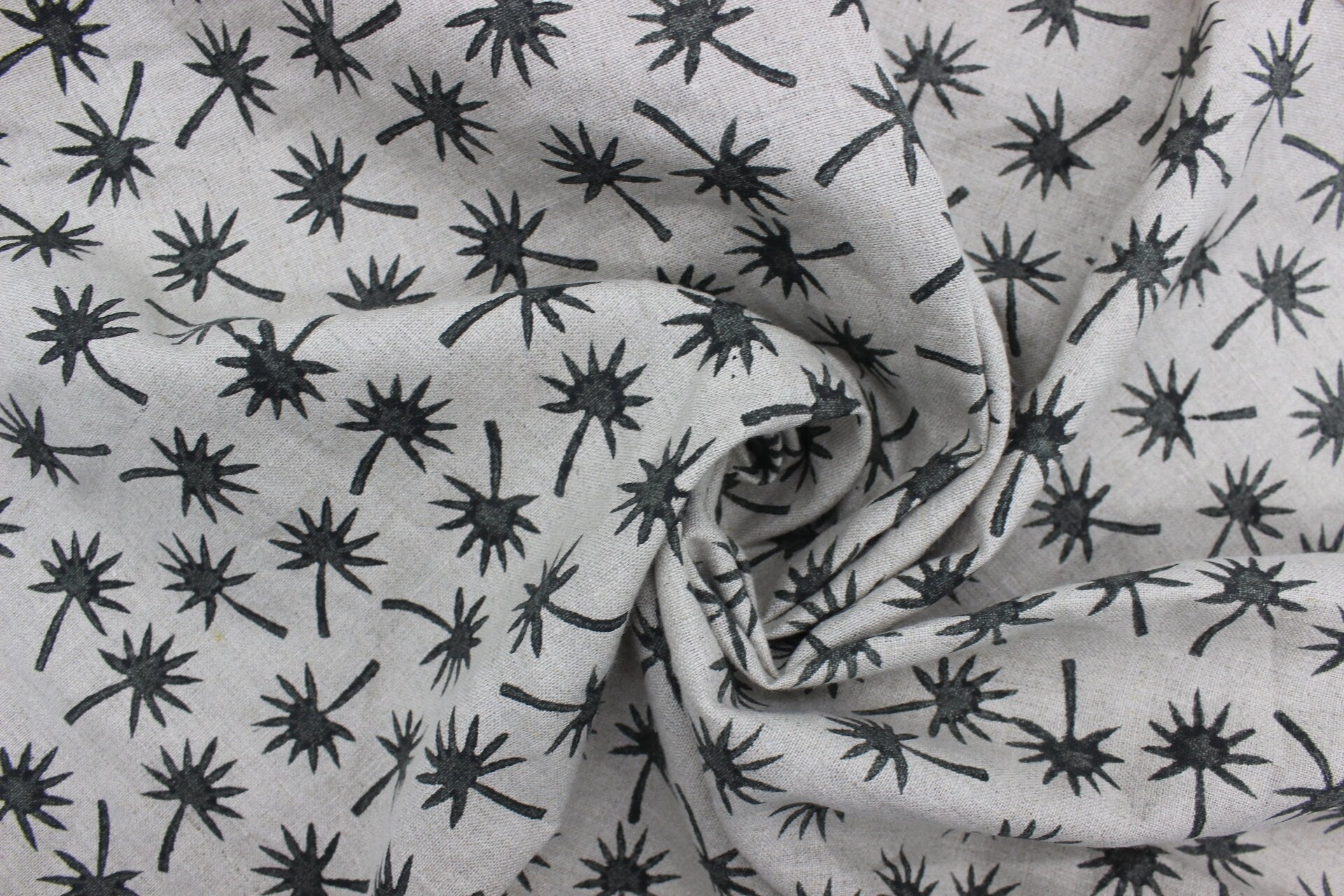 Pure Linen Fabric, Hand Block Print, Modern fabric, hand stamped, Organic Linen, Indian Fabric, home Decor -Coconut black