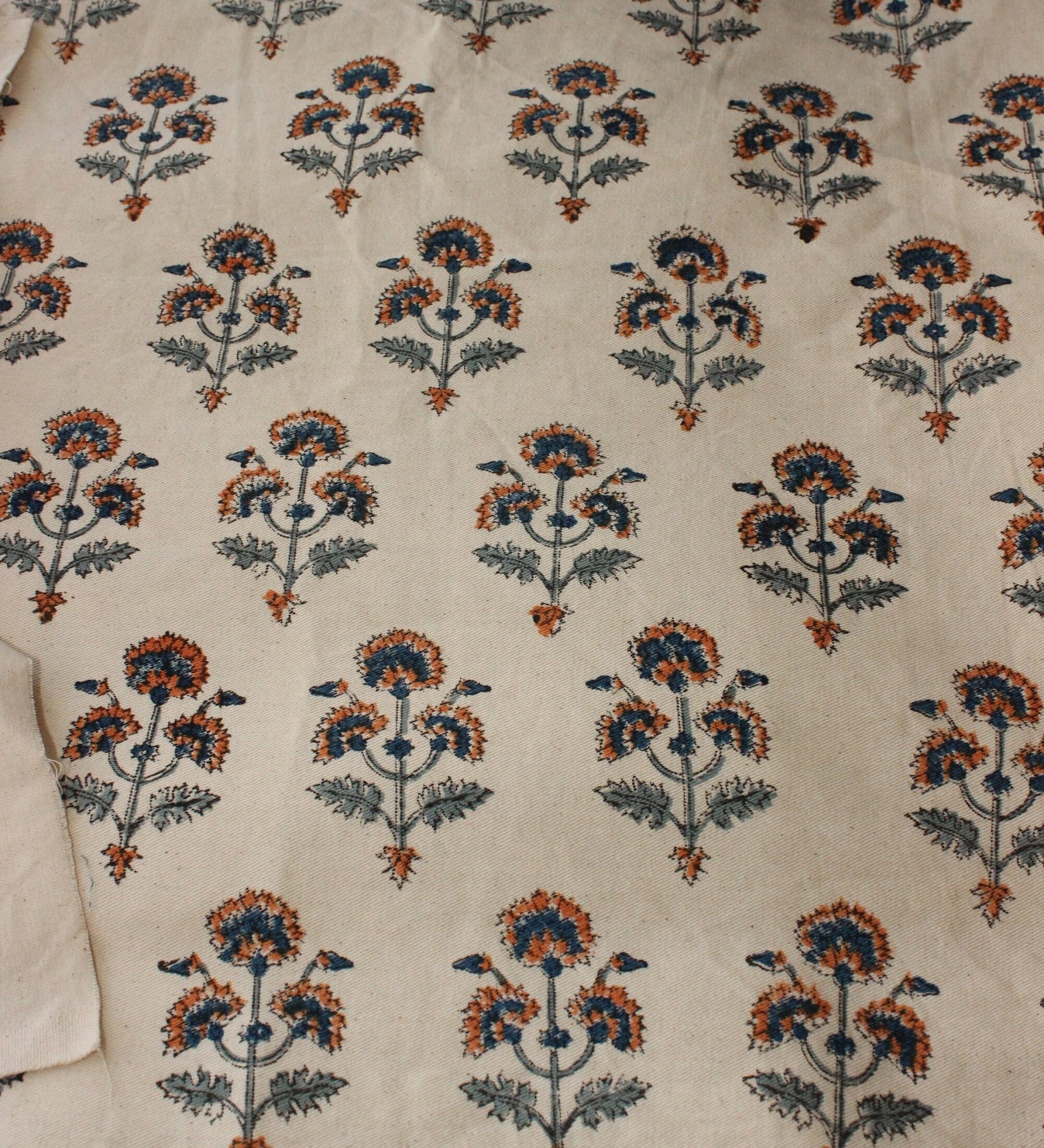 Thick Cotton 44" Wide, Block Print, Handmade, Indian Cushion Cover, Sofa and Table Cloth, Floral Printed - TRAFFIC LIGHT