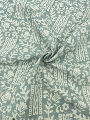 Block print pure linen fabric 58" wide, handloom linen, Indian floral fabric, pillow, sewing, upholstery fabric - Mumtaj greyish green