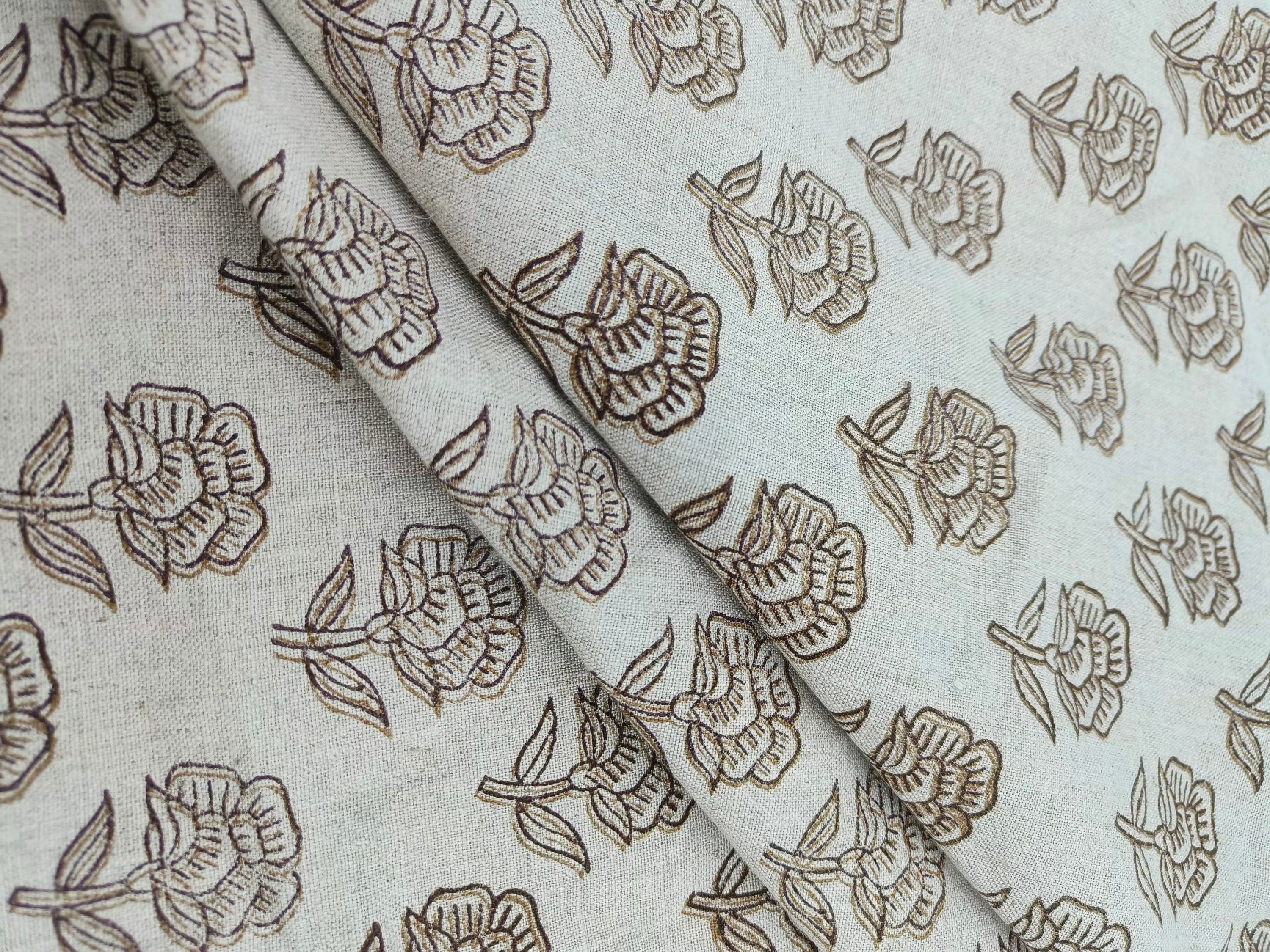 Indian fabric handloom linen pure linen home decor, upholstery fabric, cushion fabric, handprinted, running fabric " Rohini "