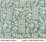 Handcrafted Block Printed 100% Pure Linen Greyish Floral Custom Fabric For Home Decor - MUMTAJ