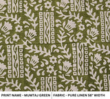 Handcrafted Green Floral Block Printed Fabric 100% Pure Linen Soft Feel Boho Throw for Home Decor - MUMTAJ