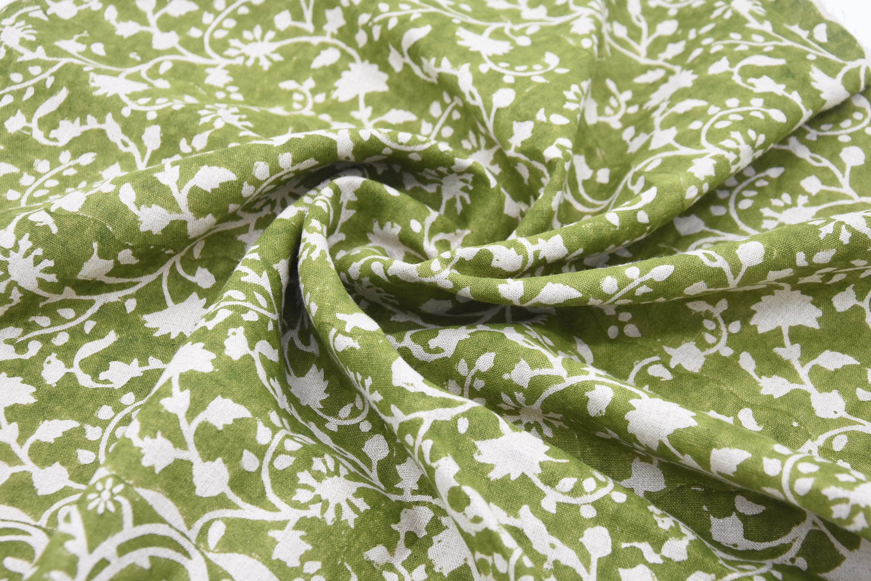Block Print Pure Linen 58" Wide, Handloom Indian fabric , floral pillow print, upholstery, linen by yard - Firoza Green