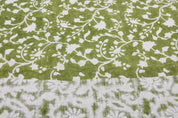 Block Print Pure Linen 58" Wide, Handloom Indian fabric , floral pillow print, upholstery, linen by yard - Firoza Green