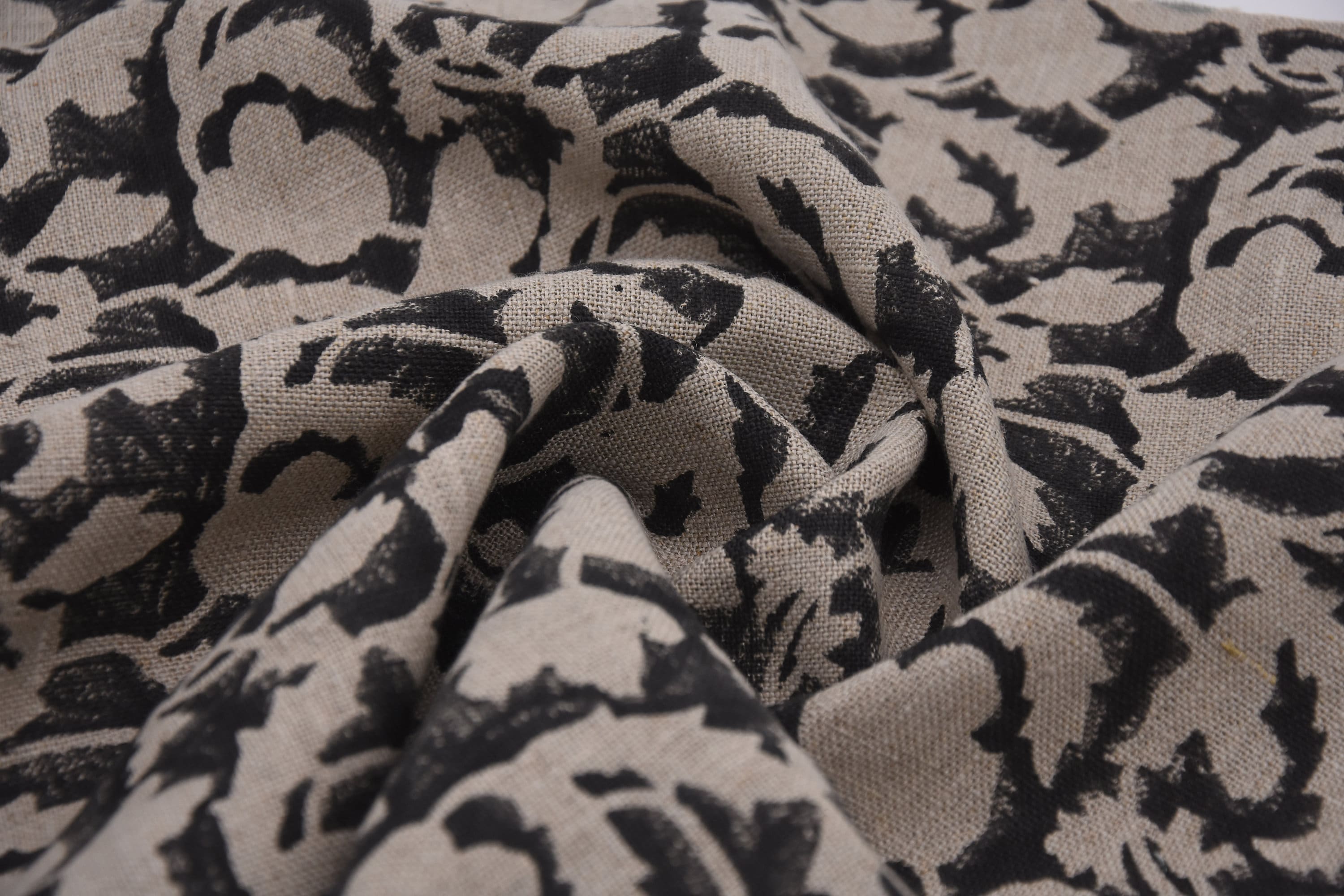 Thick Linen 58" Wide, hand block print, indian fabric, Linen Napkins, pillow cover, upholstery, boho fabric - Sulit Black
