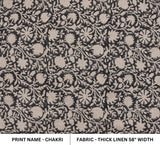 Handcrafted Block Printed Thick Linen Fabric in Black and Beige Elegance for Home Decor - Chakri