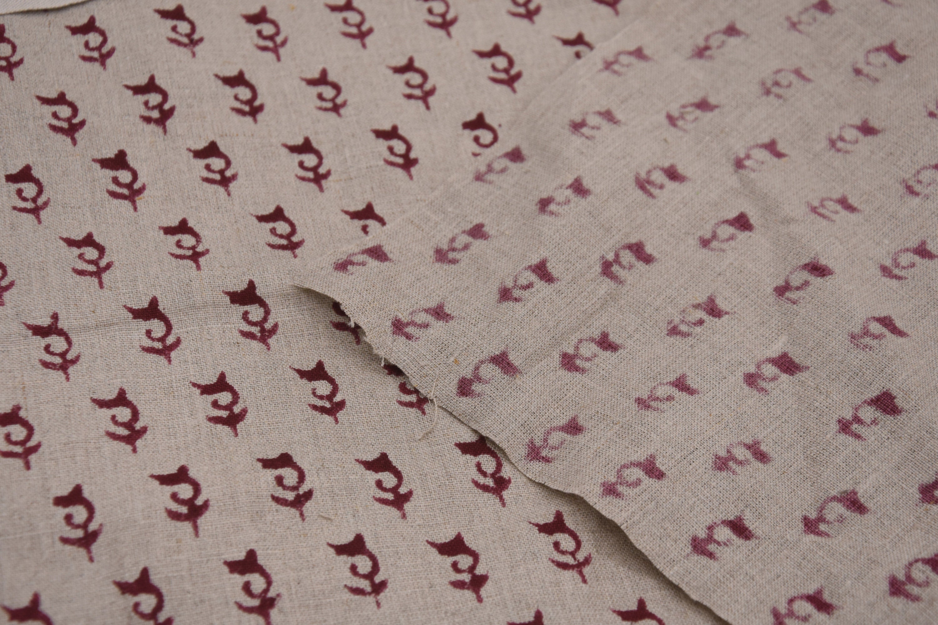 Pure Linen 58" wide block print fabric, Linen by yard, Hand Block Print, Indian Fabric, For Sewing, home decor - Trimab