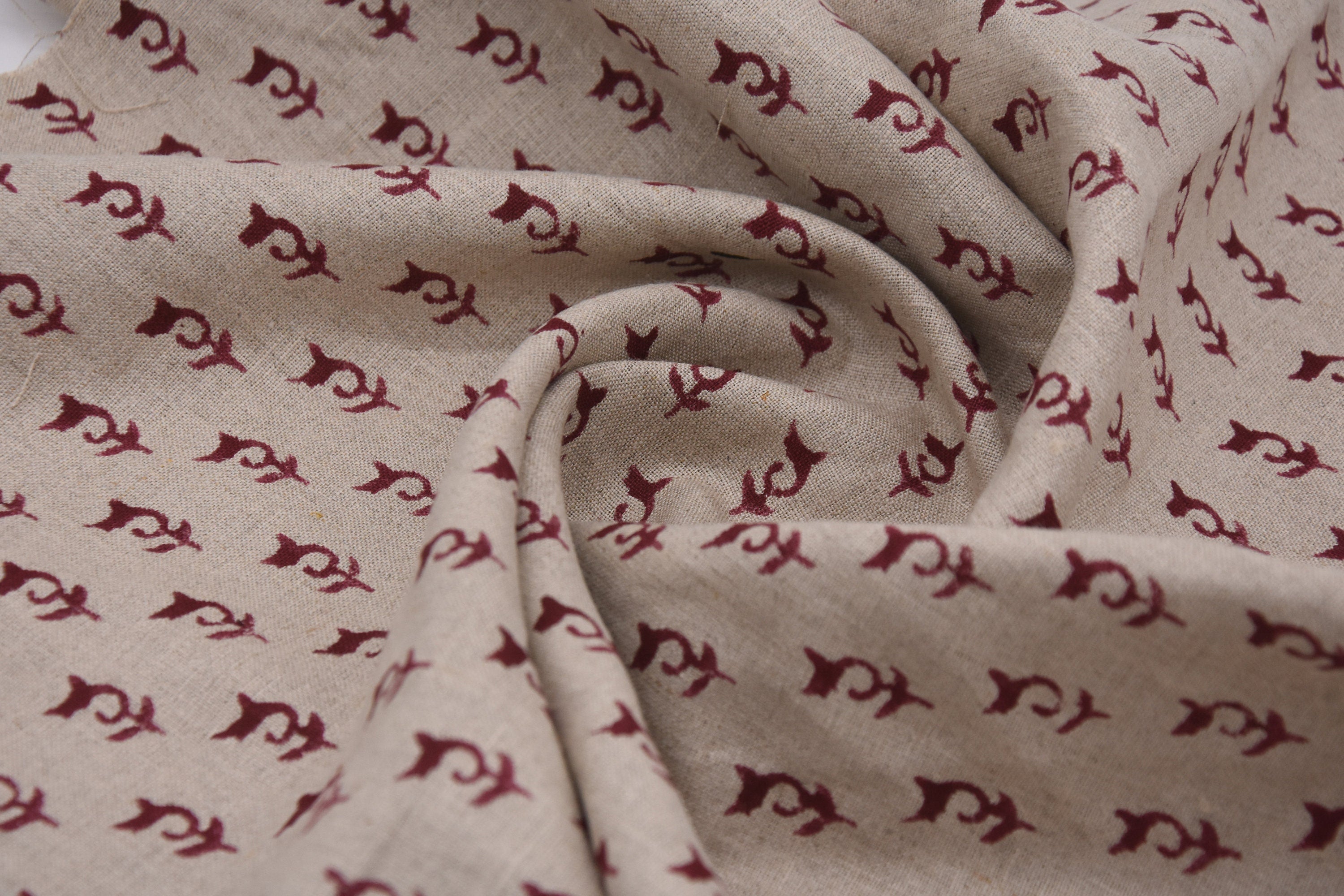 Pure Linen 58" wide block print fabric, Linen by yard, Hand Block Print, Indian Fabric, For Sewing, home decor - Trimab