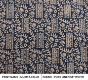 Pure Linen 58" wide, Hand Block Print, luxury Linen fabric, upholstery indian fabric, handloom cushion  - Mumtaj Blue