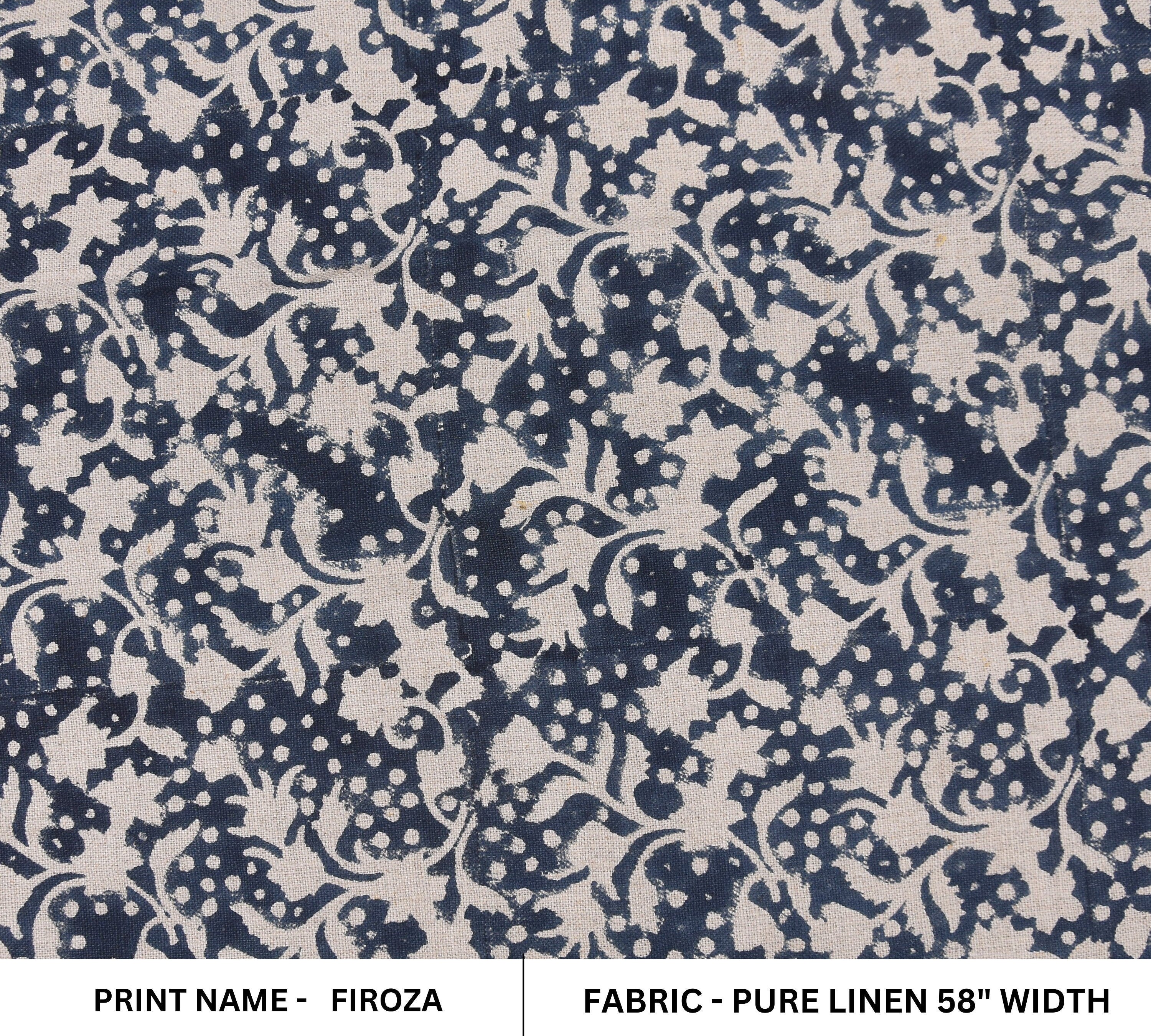 Pure Linen 58" wide, floral fabric, for home décor, Indian fabric, printed fabric, Sewing Fabric, hand stamped - Firoza