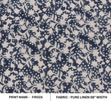 Handblock Printed Throw Blue and Beige Floral Pure Linen Curtains Fabric for Home Decor - FIROZA