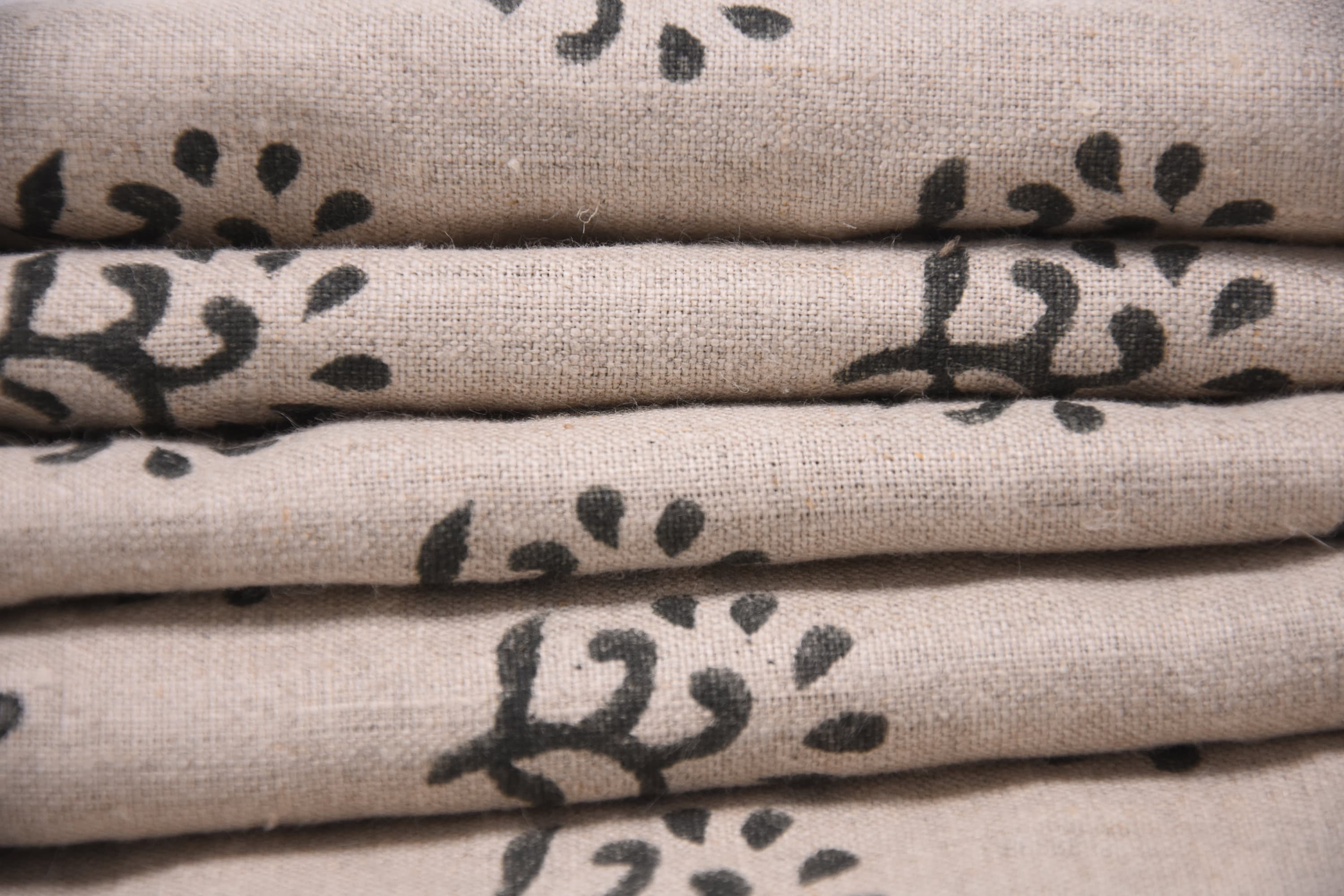 Block Print Pure Linen 58" Wide handloom, Indian Upholstery Fabric, pillow cover, Curtain Linen By The Yard - Shivri